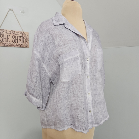Inizio Italian Linen Button Up Shirt Lightweight Purple Relaxed Fit Top Beachy - Picture 3 of 11
